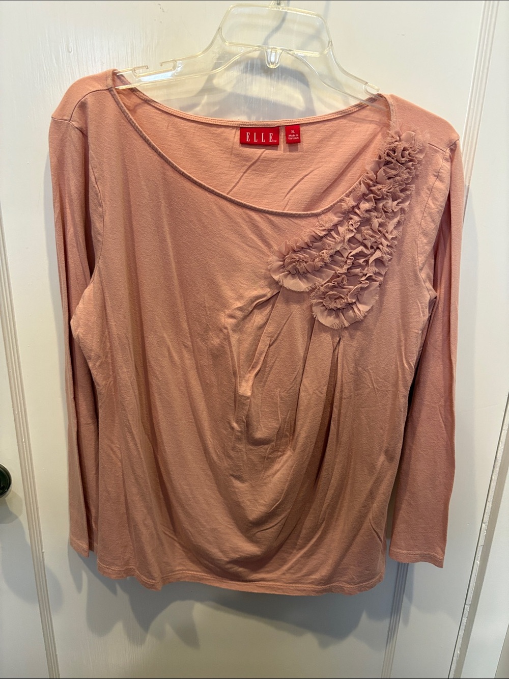 ELLE Dusty Rose Long Sleeve Top with Shoulder Ruffle BN208